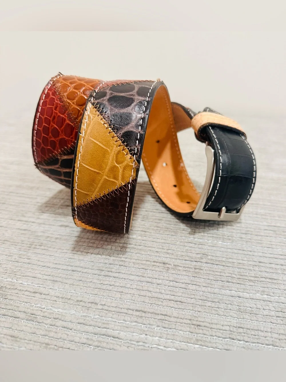 Genuine Alligator Crocodile Patchwork Belt Made in Italy Vero Coccodrillo